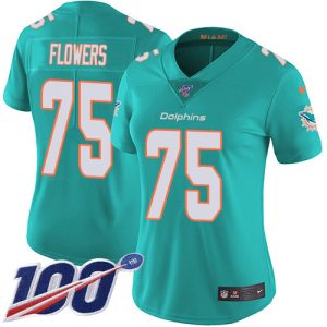 Exceptional Dolphins #75 Ereck Flowers Aqua Green Team Color Women's Stitched NFL 100th Season Vapor Untouchable Limited Jersey