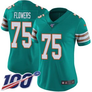 Premium Dolphins #75 Ereck Flowers Aqua Green Alternate Women's Stitched NFL 100th Season Vapor Untouchable Limited Jersey