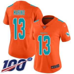 Exceptional Dolphins #13 Dan Marino Orange Women's Stitched NFL Limited Inverted Legend 100th Season Jersey
