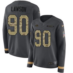 Gorgeous Dolphins #90 Shaq Lawson Anthracite Salute to Service Women's Stitched NFL Limited Therma Long Sleeve Jersey