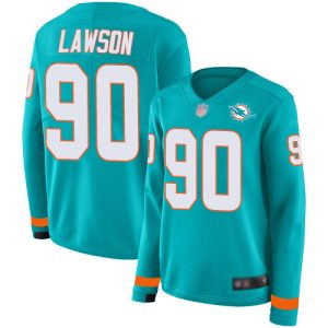 Premium Dolphins #90 Shaq Lawson Aqua Green Team Color Women's Stitched NFL Limited Therma Long Sleeve Jersey