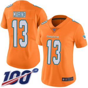 Exquisite Dolphins #13 Dan Marino Orange Women's Stitched NFL Limited Rush 100th Season Jersey