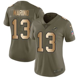Outstanding Dolphins #13 Dan Marino Olive/Gold Women's Stitched NFL Limited 2017 Salute to Service Jersey