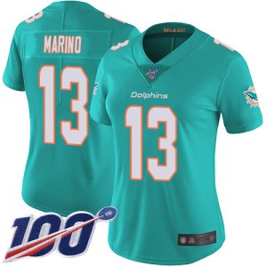 Exquisite Dolphins #13 Dan Marino Aqua Green Team Color Women's Stitched NFL 100th Season Vapor Limited Jersey