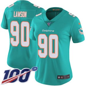 Superior Dolphins #90 Shaq Lawson Aqua Green Team Color Women's Stitched NFL 100th Season Vapor Untouchable Limited Jersey