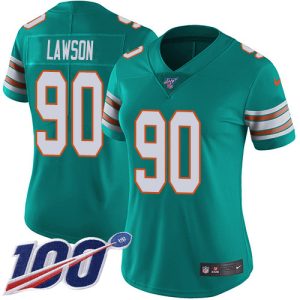 Gorgeous Dolphins #90 Shaq Lawson Aqua Green Alternate Women's Stitched NFL 100th Season Vapor Untouchable Limited Jersey