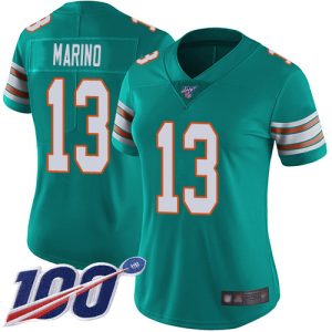 Exquisite Dolphins #13 Dan Marino Aqua Green Alternate Women's Stitched NFL 100th Season Vapor Limited Jersey