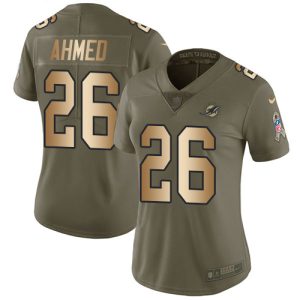 Finest Dolphins #26 Salvon Ahmed Olive/Gold Women's Stitched NFL Limited 2017 Salute To Service Jersey