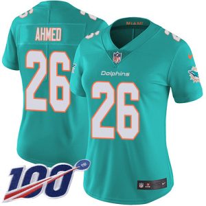 Exceptional Dolphins #26 Salvon Ahmed Aqua Green Team Color Women's Stitched NFL 100th Season Vapor Untouchable Limited Jersey