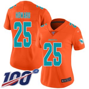 Exquisite Dolphins #25 Xavien Howard Orange Women's Stitched NFL Limited Inverted Legend 100th Season Jersey