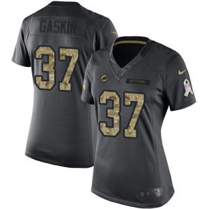 Finest Dolphins #37 Myles Gaskin Black Women's Stitched NFL Limited 2016 Salute to Service Jersey