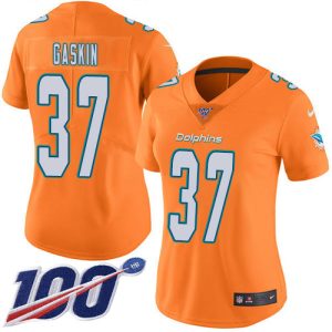 Finest Dolphins #37 Myles Gaskin Orangen Women's Stitched NFL Limited Rush 100th Season Jersey