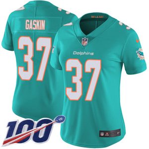 Exceptional Dolphins #37 Myles Gaskin Aqua Green Team Color Women's Stitched NFL 100th Season Vapor Untouchable Limited Jersey