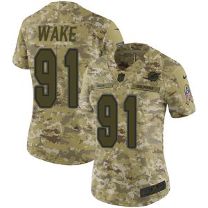 Outstanding Dolphins #91 Cameron Wake Camo Women's Stitched NFL Limited 2018 Salute to Service Jersey