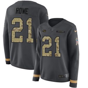 Exquisite Dolphins #21 Eric Rowe Anthracite Salute to Service Women's Stitched NFL Limited Therma Long Sleeve Jersey