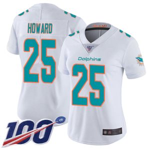 Outstanding Dolphins #25 Xavien Howard White Women's Stitched NFL 100th Season Vapor Limited Jersey