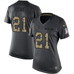 Outstanding Dolphins #21 Eric Rowe Black Women's Stitched NFL Limited 2016 Salute to Service Jersey