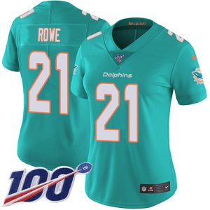 Exquisite Dolphins #21 Eric Rowe Aqua Green Team Color Women's Stitched NFL 100th Season Vapor Untouchable Limited Jersey