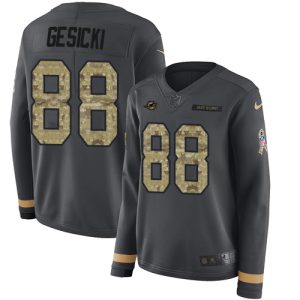 Gorgeous Dolphins #88 Mike Gesicki Anthracite Salute to Service Women's Stitched NFL Limited Therma Long Sleeve Jersey