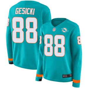 Superb Dolphins #88 Mike Gesicki Aqua Green Team Color Women's Stitched NFL Limited Therma Long Sleeve Jersey