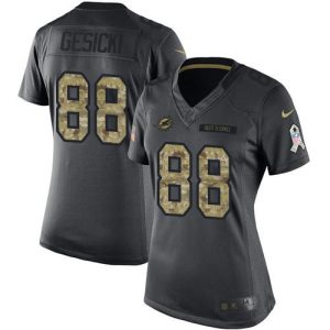 Superb Dolphins #88 Mike Gesicki Black Women's Stitched NFL Limited 2016 Salute to Service Jersey