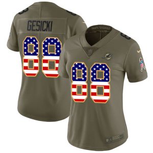 Superior Dolphins #88 Mike Gesicki Olive/USA Flag Women's Stitched NFL Limited 2017 Salute To Service Jersey