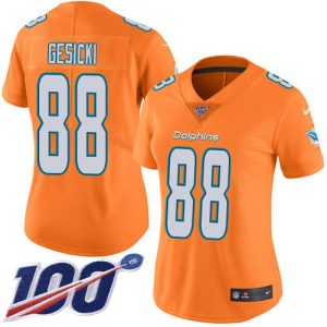 Superb Dolphins #88 Mike Gesicki Orangen Women's Stitched NFL Limited Rush 100th Season Jersey