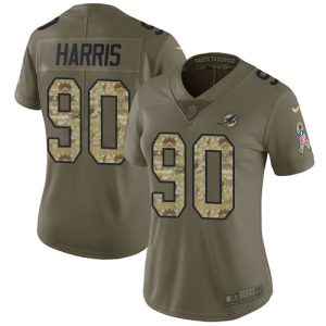 Exceptional Dolphins #90 Charles Harris Olive/Camo Women's Stitched NFL Limited 2017 Salute to Service Jersey