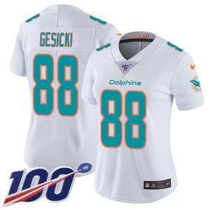 Outstanding Dolphins #88 Mike Gesicki White Women's Stitched NFL 100th Season Vapor Untouchable Limited Jersey