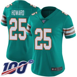 Exquisite Dolphins #25 Xavien Howard Aqua Green Alternate Women's Stitched NFL 100th Season Vapor Limited Jersey