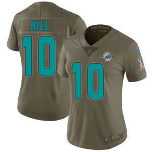 Exquisite Dolphins #10 Tyreek Hill Olive Women's Stitched NFL Limited 2017 Salute To Service Jersey