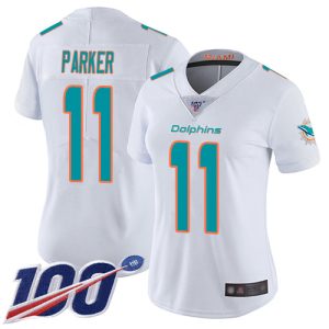 Premium Dolphins #11 DeVante Parker White Women's Stitched NFL 100th Season Vapor Limited Jersey