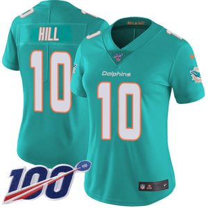 Superb Dolphins #10 Tyreek Hill Aqua Green Team Color Women's Stitched NFL 100th Season Vapor Untouchable Limited Jersey