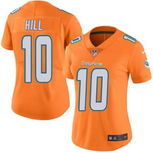 Gorgeous Dolphins #10 Tyreek Hill Orange Women's Stitched NFL Limited Rush Jersey