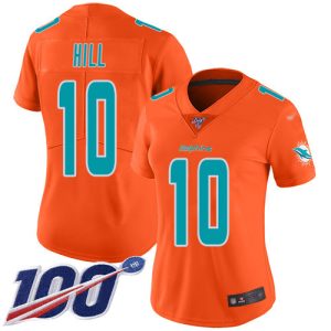 Finest Dolphins #10 Tyreek Hill Orange Women's Stitched NFL Limited Inverted Legend 100th Season Jersey