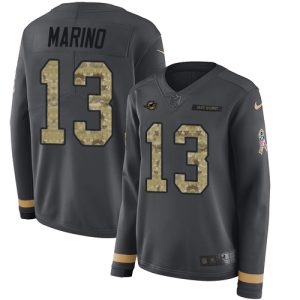 Exquisite Dolphins #13 Dan Marino Anthracite Salute to Service Women's Stitched NFL Limited Therma Long Sleeve Jersey