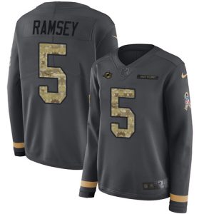 Exceptional Dolphins #5 Jalen Ramsey Anthracite Salute to Service Women's Stitched NFL Limited Therma Long Sleeve Jersey