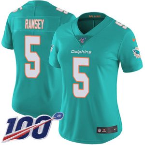 Exquisite Dolphins #5 Jalen Ramsey Aqua Green Team Color Women's Stitched NFL 100th Season Vapor Untouchable Limited Jersey