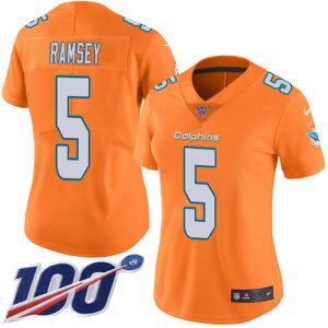 Outstanding Dolphins #5 Jalen Ramsey Orangen Women's Stitched NFL Limited Rush 100th Season Jersey