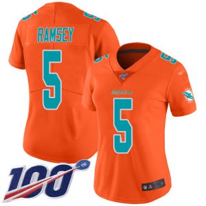 Exceptional Dolphins #5 Jalen Ramsey Orange Women's Stitched NFL Limited Inverted Legend 100th Season Jersey