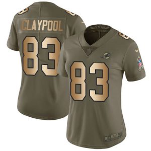 Gorgeous Dolphins #83 Chase Claypool Olive/Gold Women's Stitched NFL Limited 2017 Salute To Service Jersey