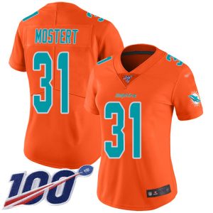 Premium Dolphins #31 Raheem Mostert Orange Women's Stitched NFL Limited Inverted Legend 100th Season Jersey