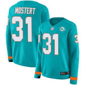 Exceptional Dolphins #31 Raheem Mostert Aqua Green Team Color Women's Stitched NFL Limited Therma Long Sleeve Jersey