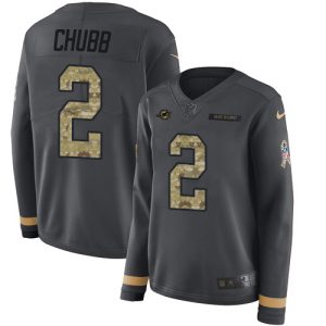 Finest Dolphins #2 Bradley Chubb Anthracite Salute to Service Women's Stitched NFL Limited Therma Long Sleeve Jersey