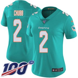 Finest Dolphins #2 Bradley Chubb Aqua Green Team Color Women's Stitched NFL 100th Season Vapor Untouchable Limited Jersey