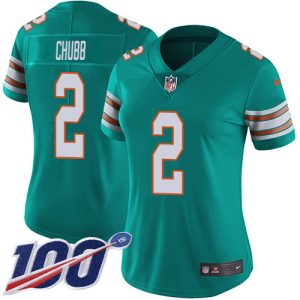Exquisite Dolphins #2 Bradley Chubb Aqua Green Alternate Women's Stitched NFL 100th Season Vapor Untouchable Limited Jersey