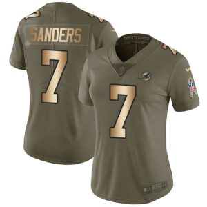 Premium Dolphins #7 Jason Sanders Olive/Gold Women's Stitched NFL Limited 2017 Salute To Service Jersey