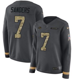 Exquisite Dolphins #7 Jason Sanders Anthracite Salute to Service Women's Stitched NFL Limited Therma Long Sleeve Jersey