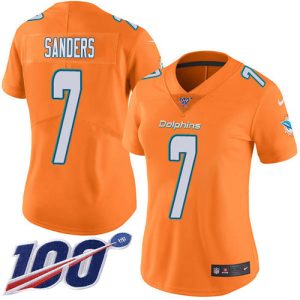 Gorgeous Dolphins #7 Jason Sanders Orangen Women's Stitched NFL Limited Rush 100th Season Jersey