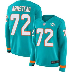 Outstanding Dolphins #72 Terron Armstead Aqua Green Team Color Women's Stitched NFL Limited Therma Long Sleeve Jersey